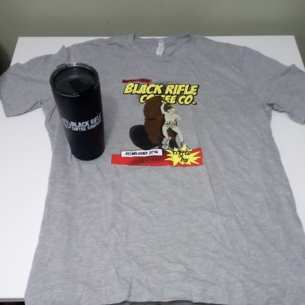 Black Rifle Coffee Co. Gray Coffee or Die T-Shirt XL & Tumbler 20 Oz Set